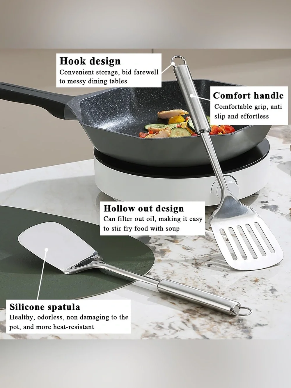 Stainless Steel Slotted and Solid Spatula Set